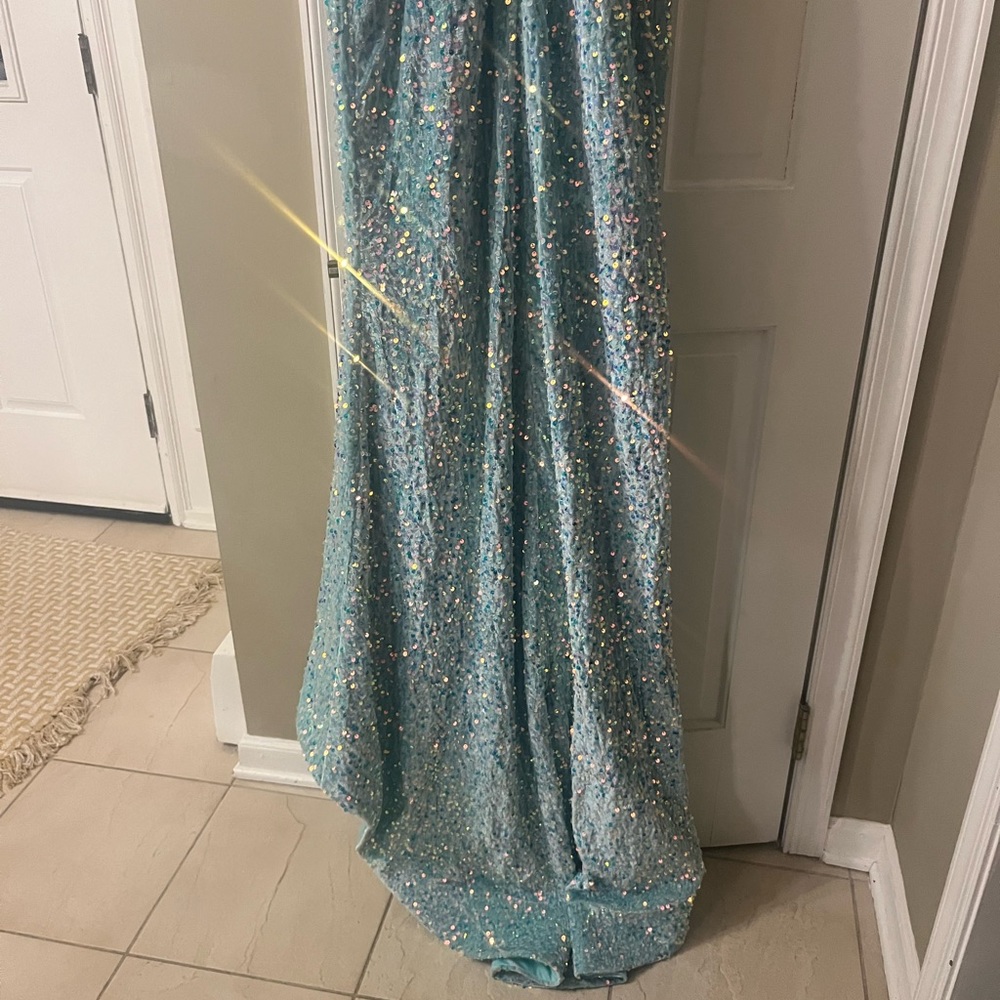 Blueish Green Sparkly Prom Dress - Picture 6 of 8